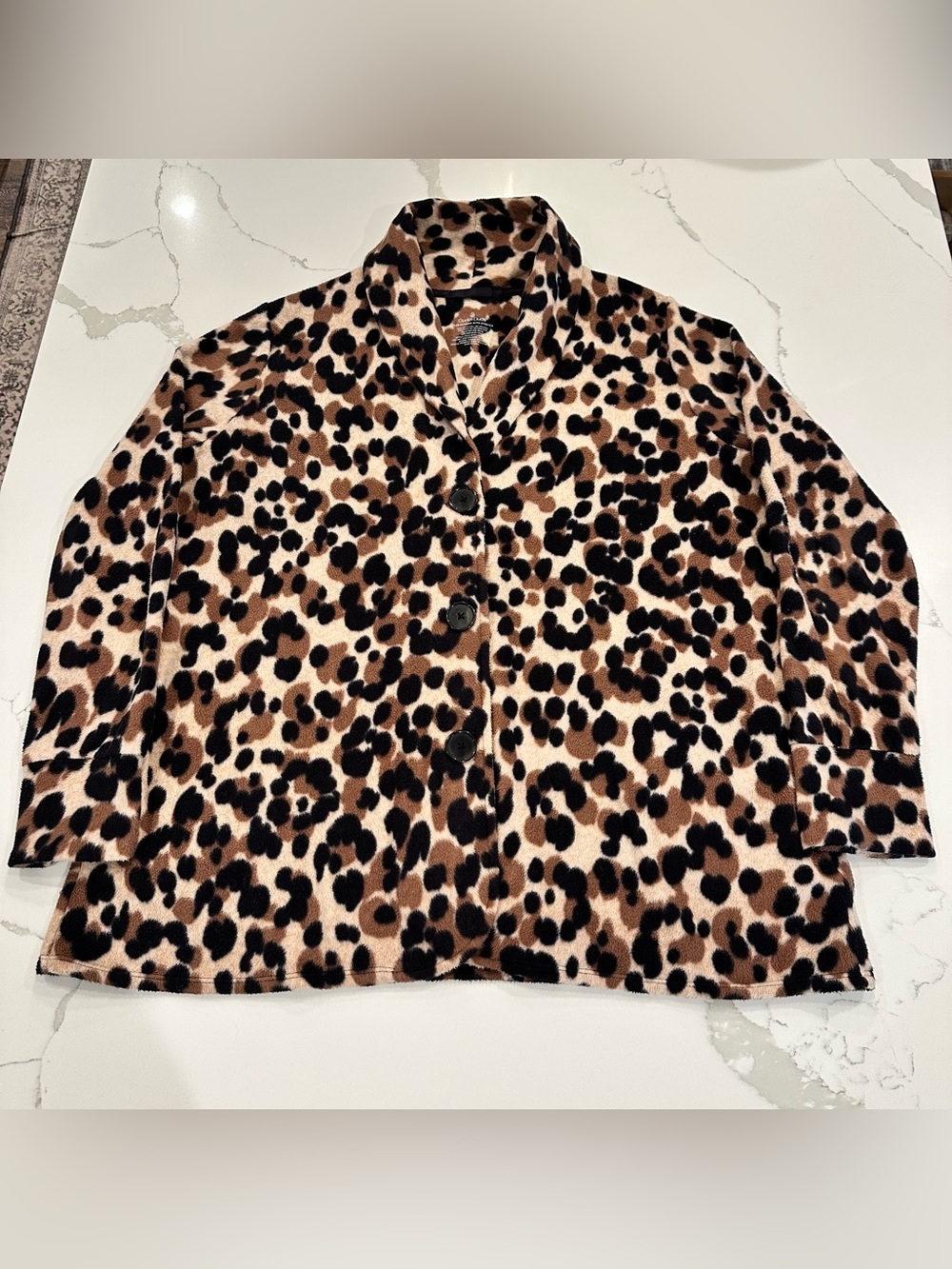 Cuddl Duds Fleecewear Stretch Cardigan Jacket Women L Shawl Collar Leopard Print